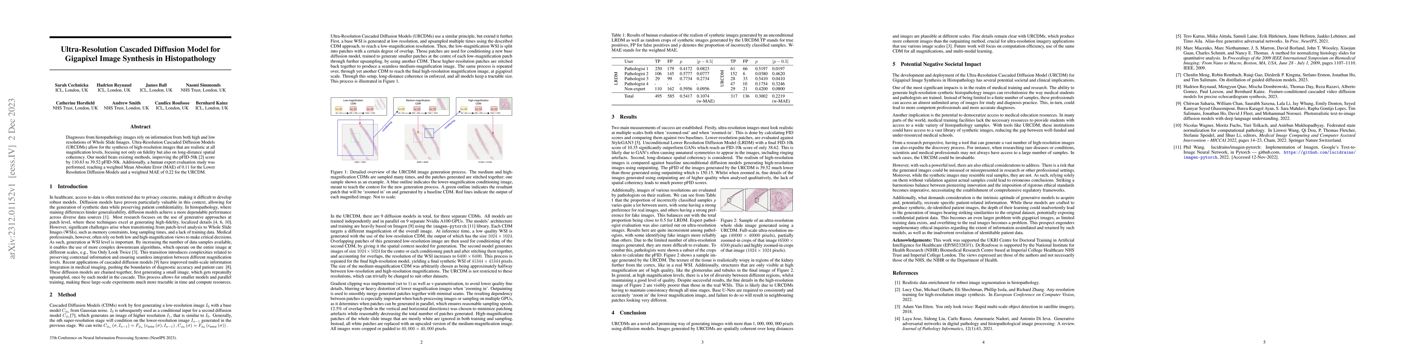 Thumbnail for Ultra-Resolution Cascaded Diffusion Model for Gigapixel Image Synthesis
  in Histopathology