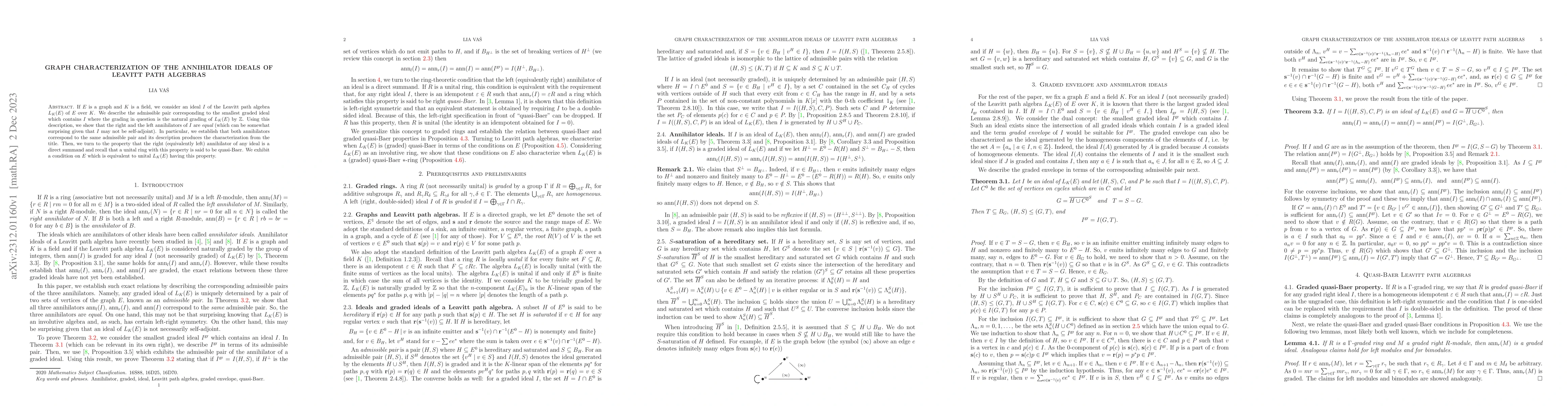 Thumbnail for Graph characterization of the annihilator ideals of Leavitt path
  algebras