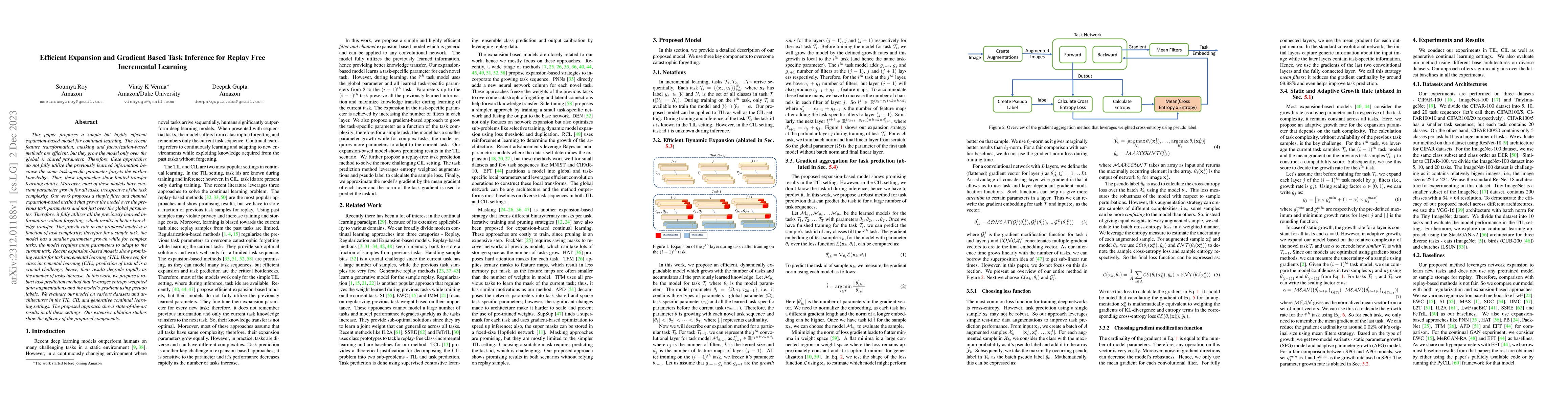 Thumbnail for Efficient Expansion and Gradient Based Task Inference for Replay Free
  Incremental Learning