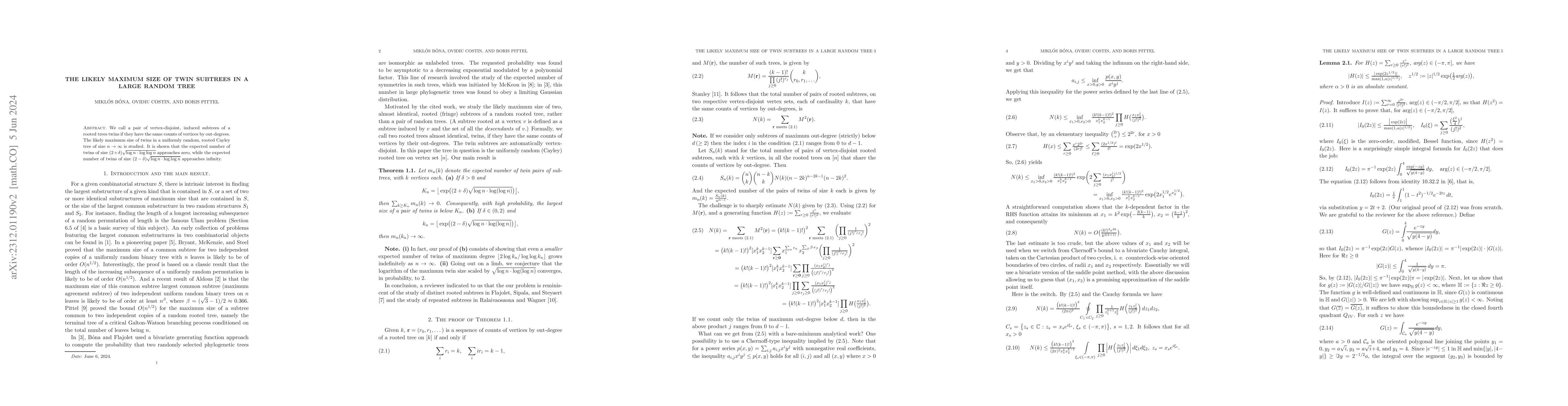 Thumbnail for The likely maximum size of twin subtrees in a large random tree