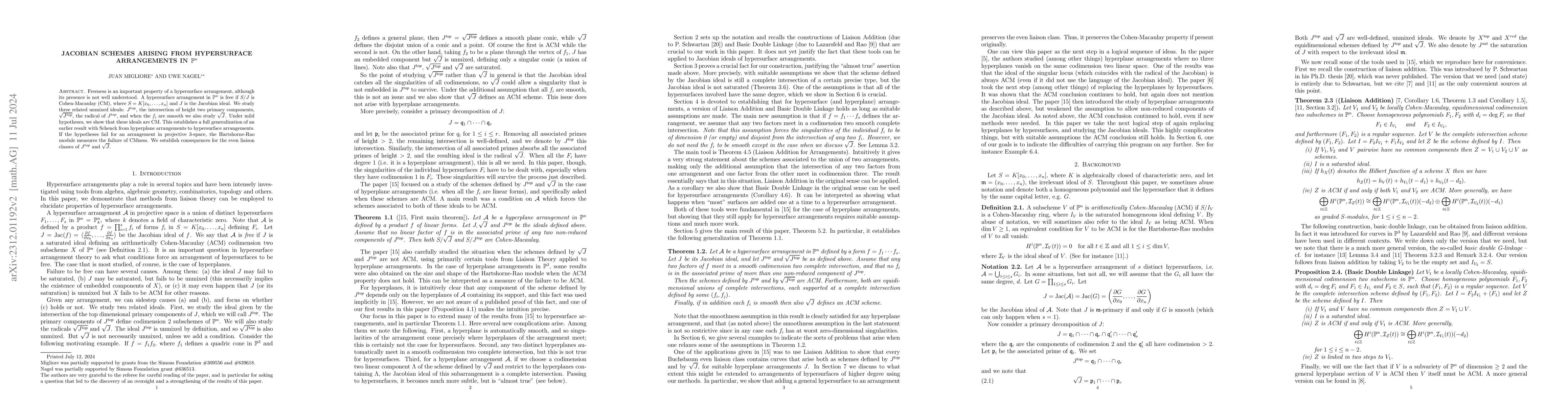 Thumbnail for Jacobian schemes arising from hypersurface arrangements in $\mathbb P^n$