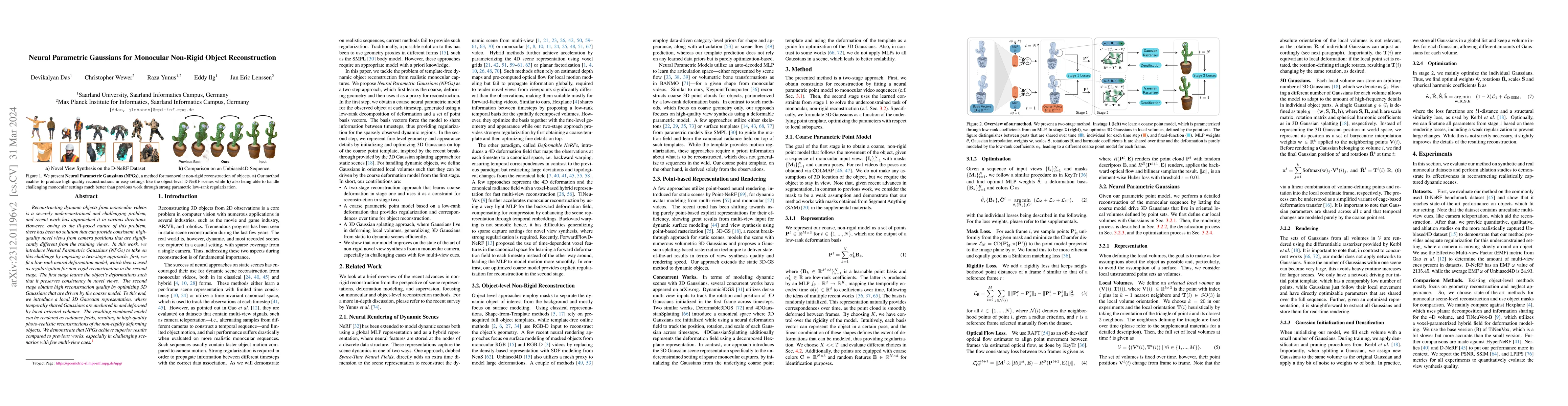 Thumbnail for Neural Parametric Gaussians for Monocular Non-Rigid Object
  Reconstruction