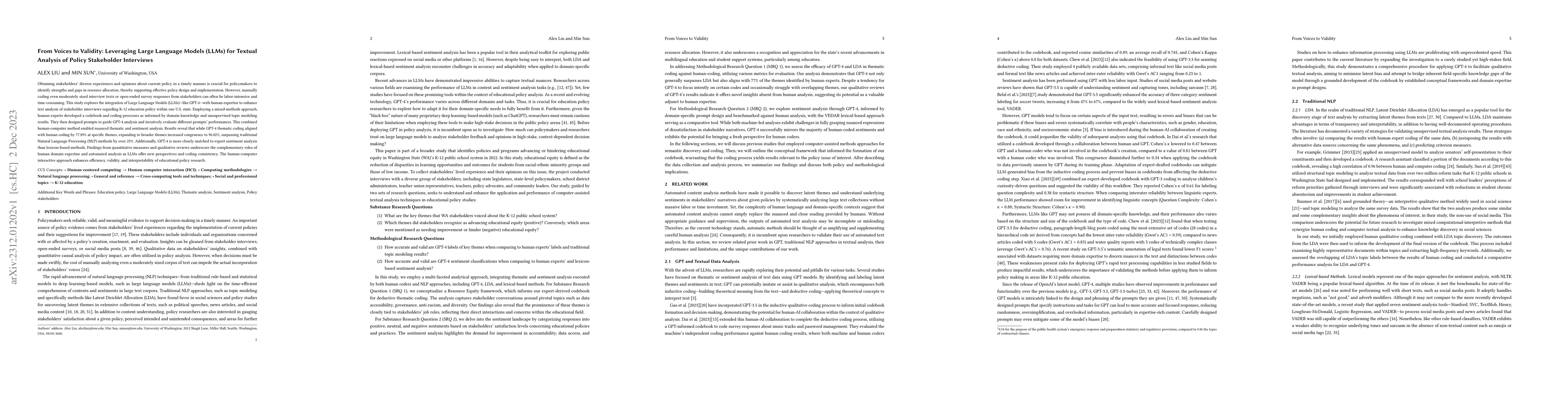 Thumbnail for From Voices to Validity: Leveraging Large Language Models (LLMs) for
  Textual Analysis of Policy Stakeholder Interviews