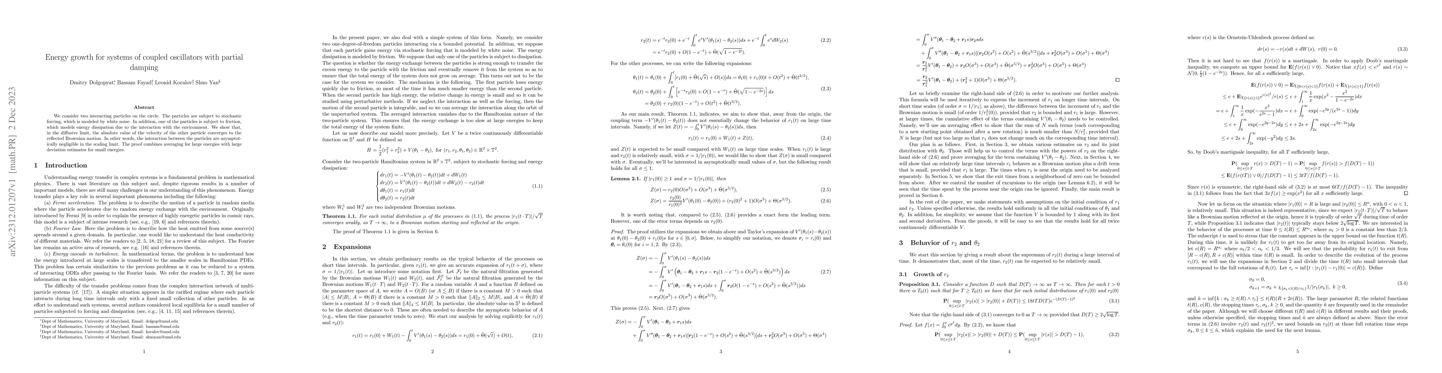 Thumbnail for Energy growth for systems of coupled oscillators with partial damping