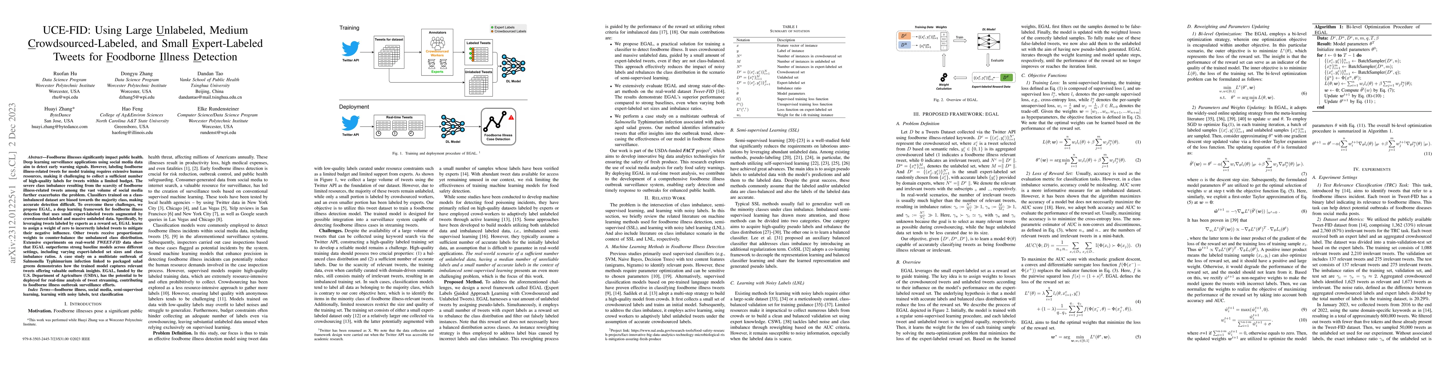 Thumbnail for UCE-FID: Using Large Unlabeled, Medium Crowdsourced-Labeled, and Small
  Expert-Labeled Tweets for Foodborne Illness Detection