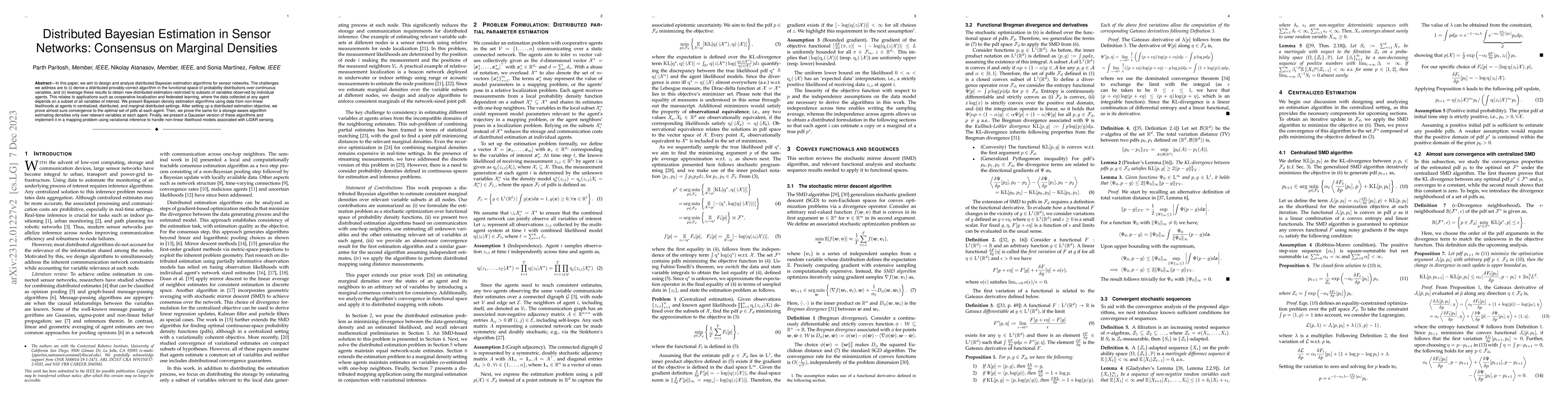 Thumbnail for Distributed Bayesian Estimation in Sensor Networks: Consensus on
  Marginal Densities