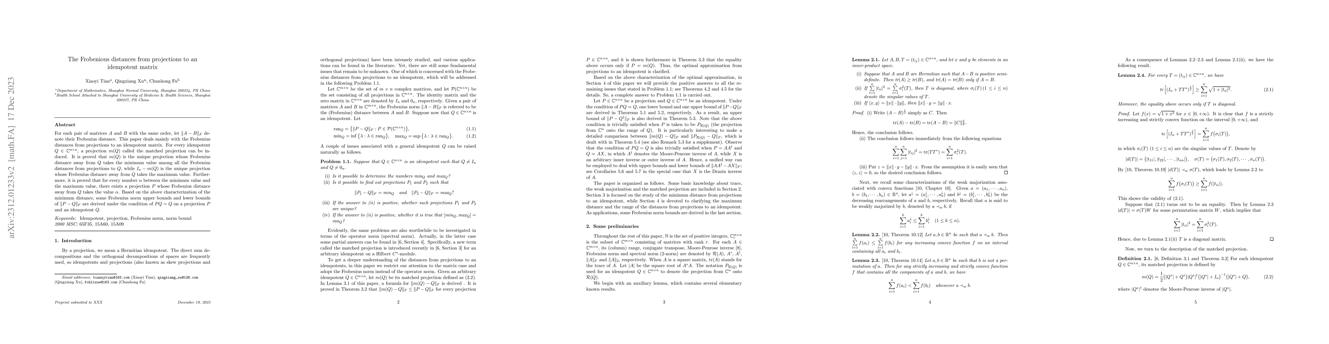 Thumbnail for The Frobenious distances from projections to an idempotent matrix
