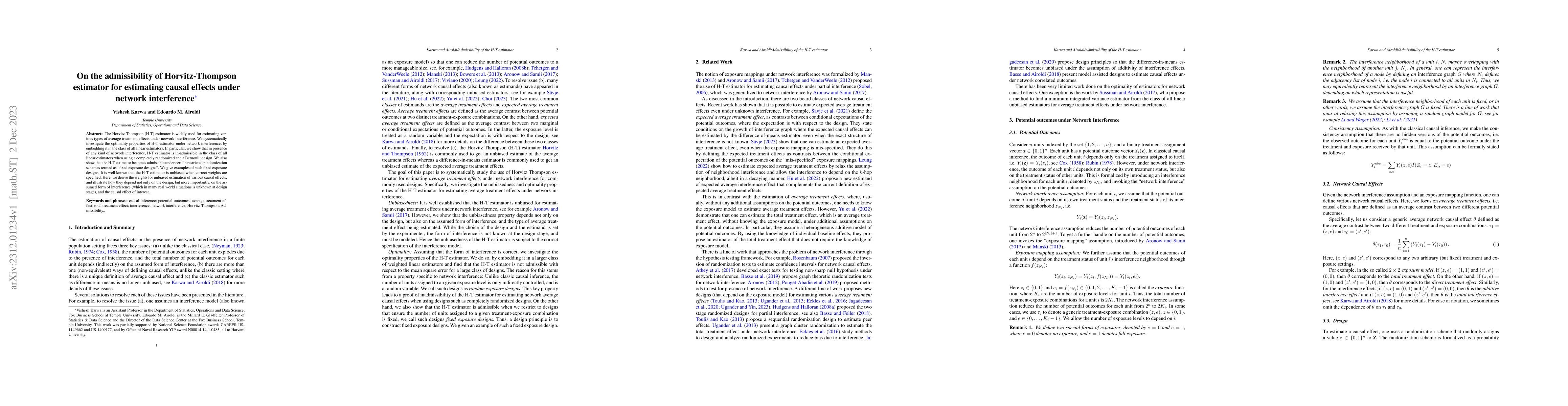 Thumbnail for On the admissibility of Horvitz-Thompson estimator for estimating causal
  effects under network interference