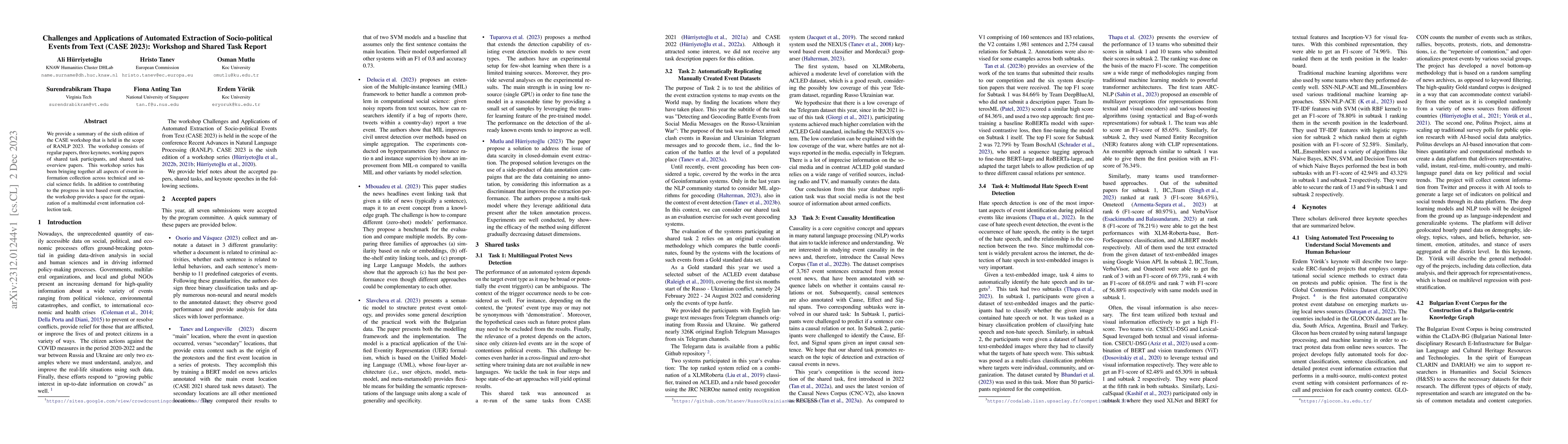 Thumbnail for Challenges and Applications of Automated Extraction of Socio-political
  Events from Text (CASE 2023): Workshop and Shared Task Report