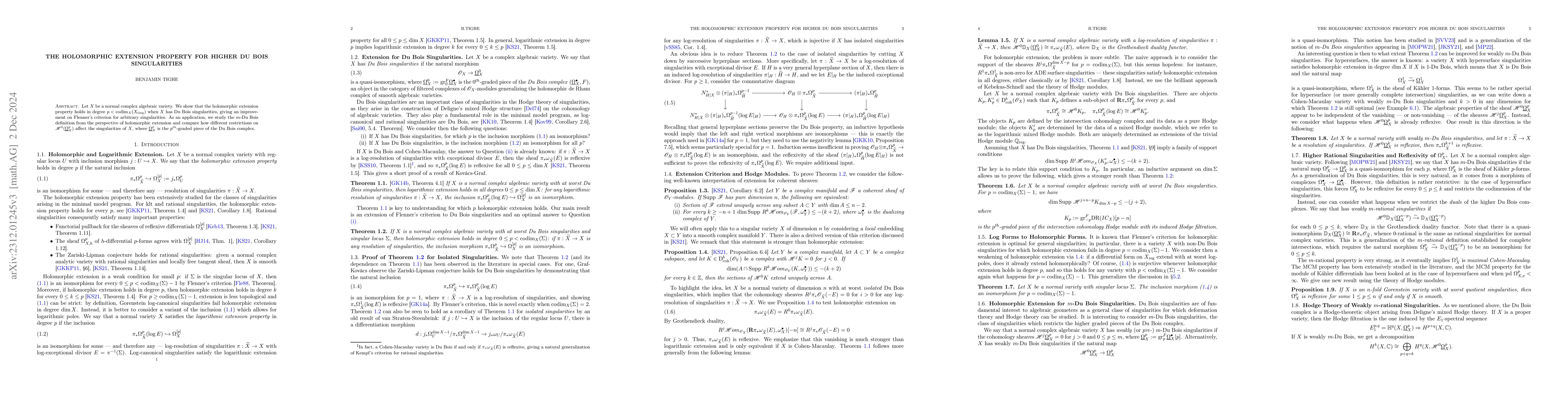Thumbnail for The Holomorphic Extension Property for $k$-du Bois Singularities