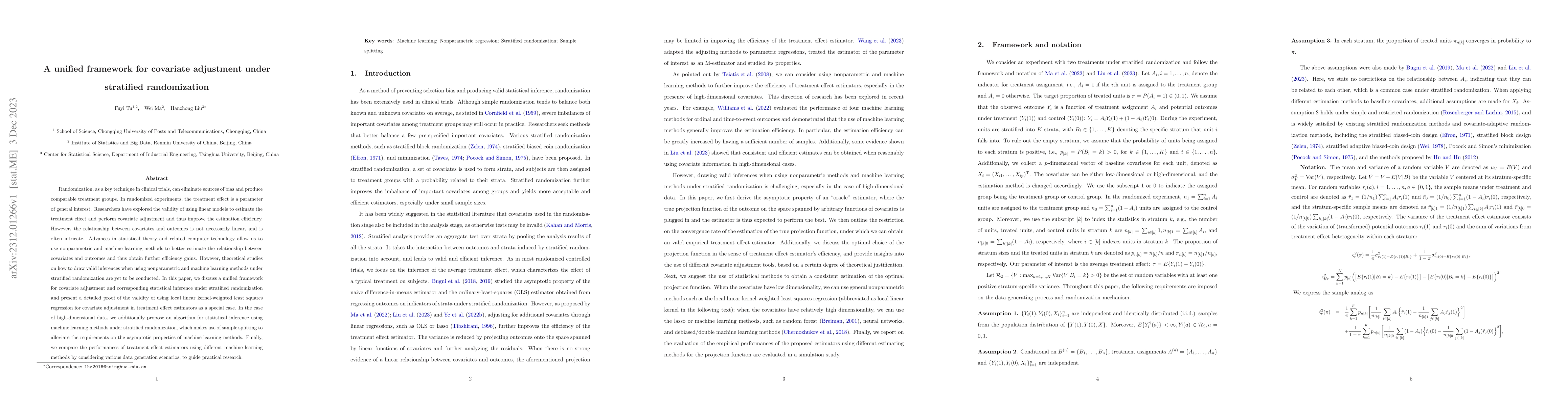 Thumbnail for A unified framework for covariate adjustment under stratified
  randomization