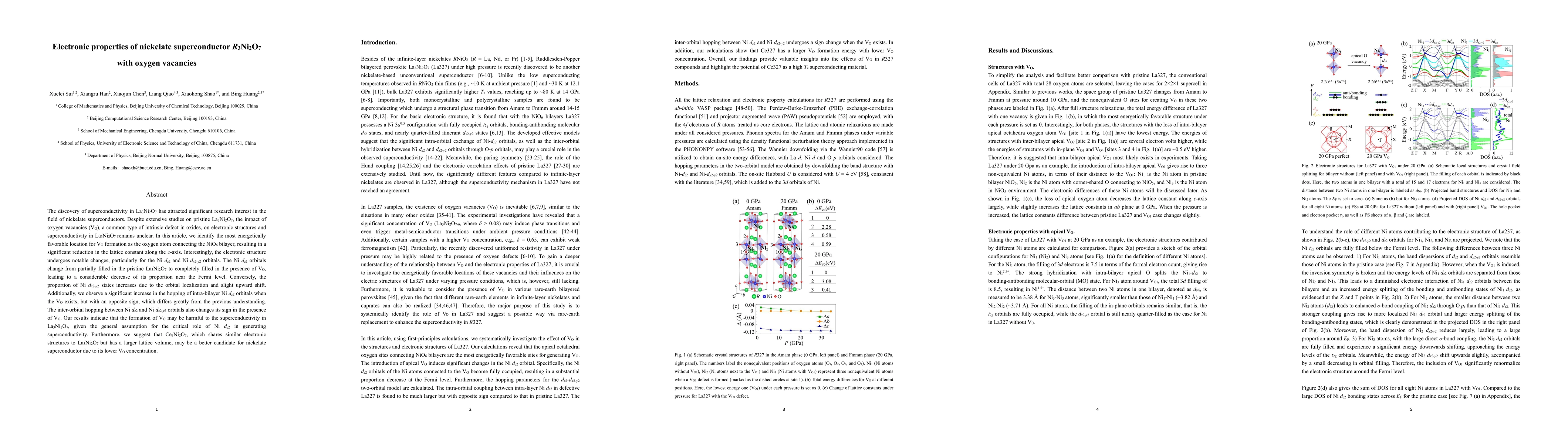 Thumbnail for Electronic properties of nickelate superconductor R3Ni2O7 with oxygen
  vacancies