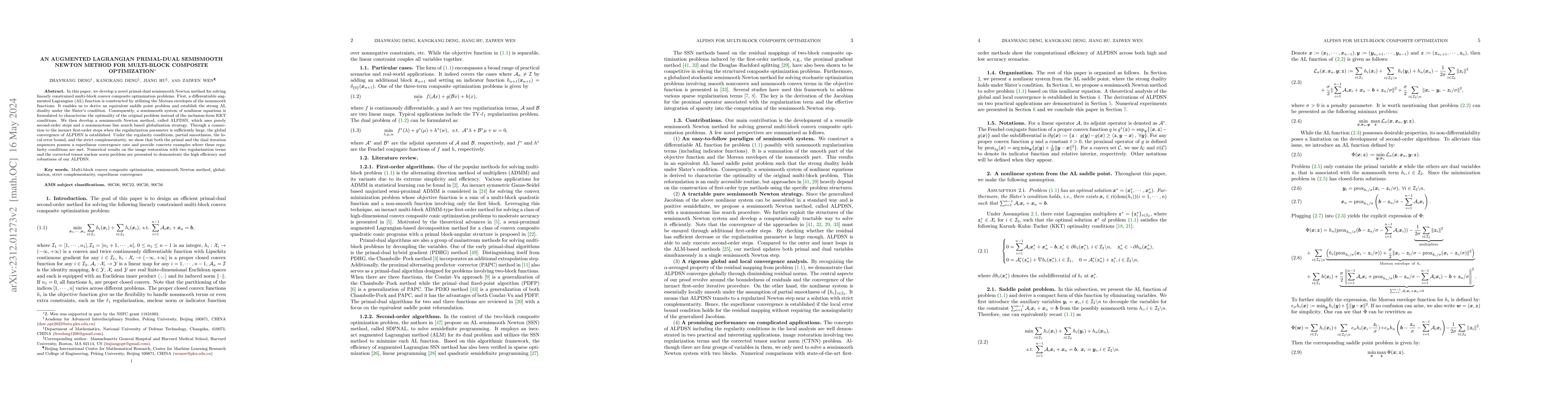 Thumbnail for An Augmented Lagrangian Primal-Dual Semismooth Newton Method for
  Multi-Block Composite Optimization
