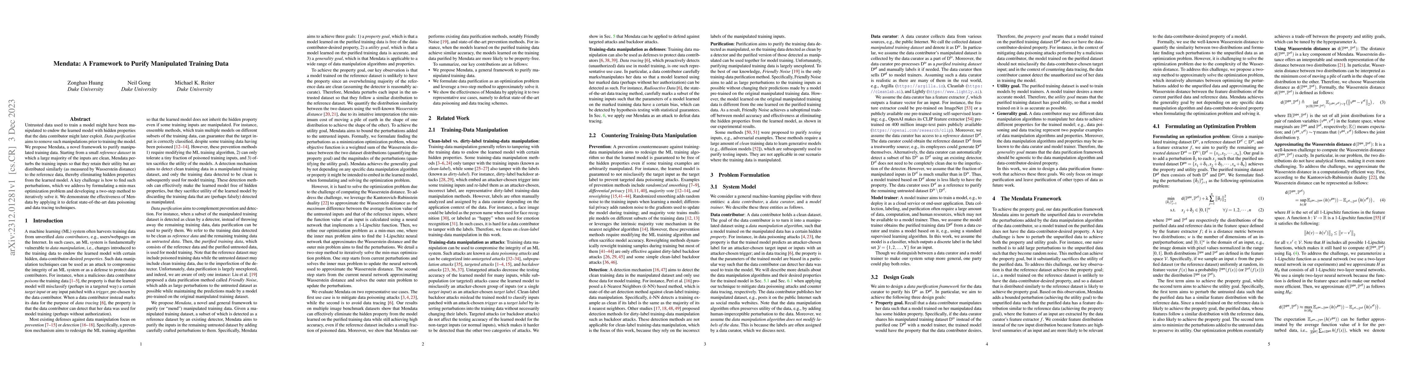Thumbnail for Mendata: A Framework to Purify Manipulated Training Data