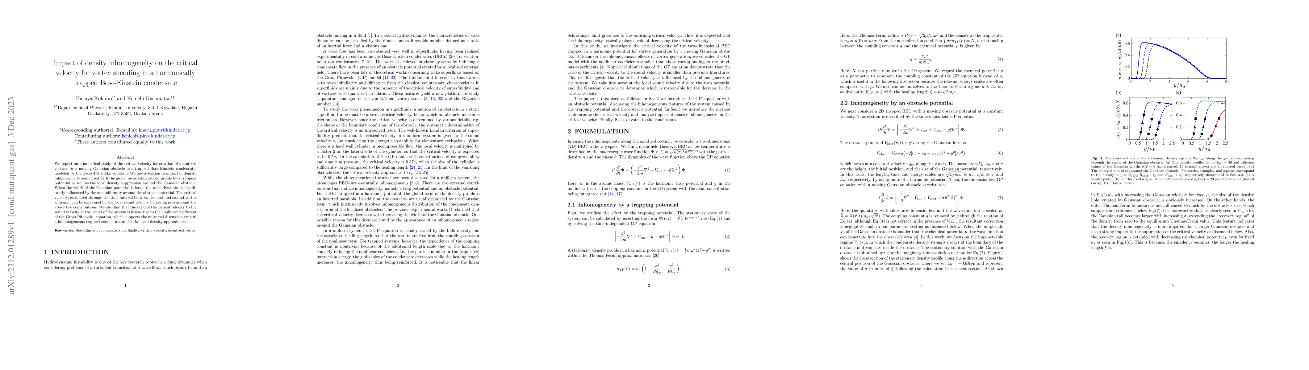 Thumbnail for Impact of density inhomogeneity on the critical velocity for vortex
  shedding in a harmonically trapped Bose-Einstein condensate