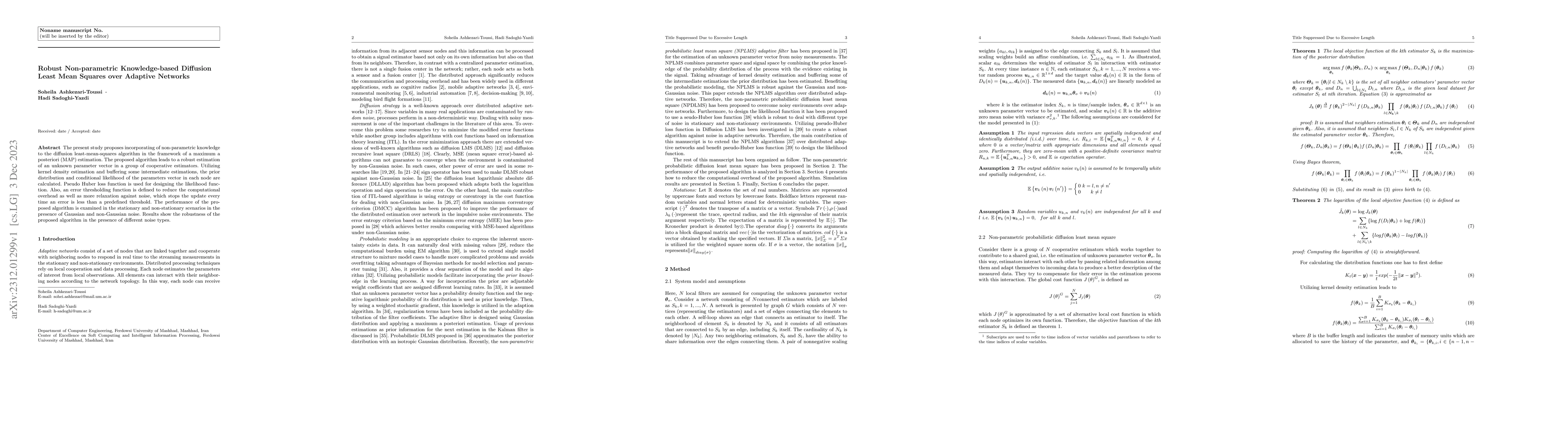 Thumbnail for Robust Non-parametric Knowledge-based Diffusion Least Mean Squares over
  Adaptive Networks