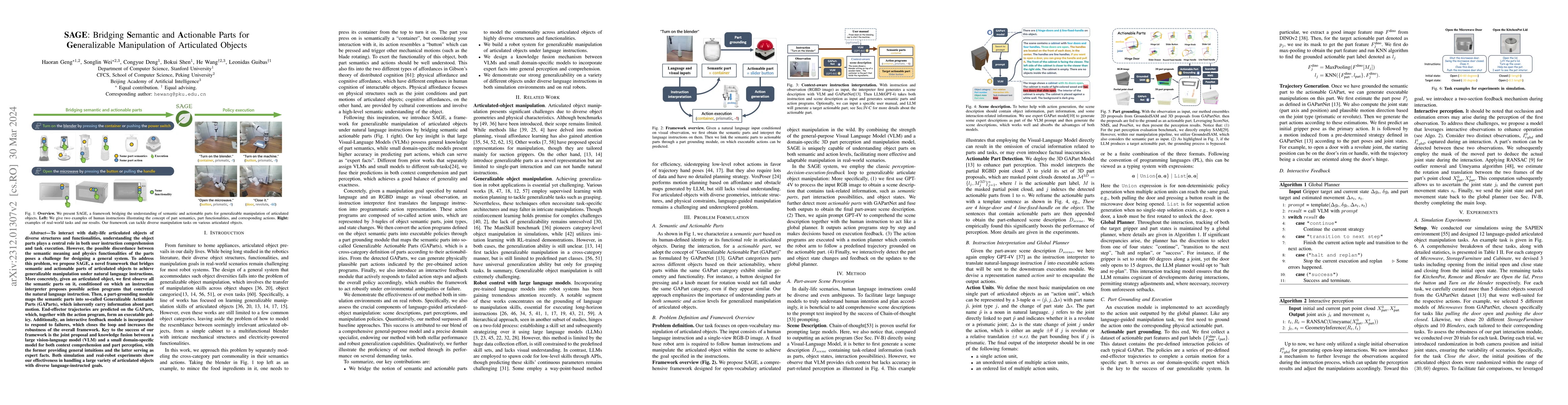 Thumbnail for SAGE: Bridging Semantic and Actionable Parts for GEneralizable
  Manipulation of Articulated Objects