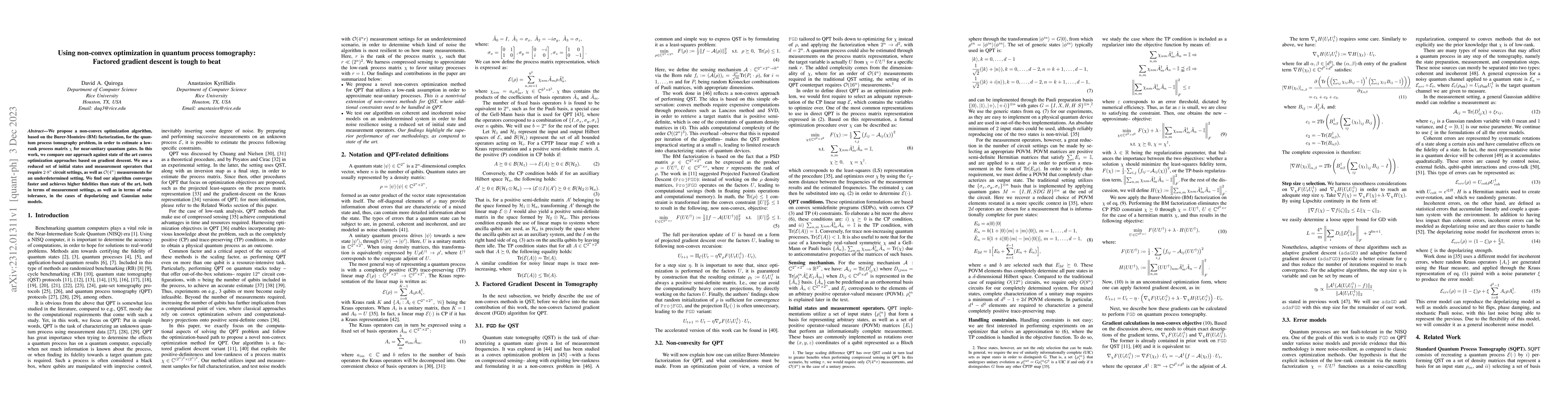 Thumbnail for Using non-convex optimization in quantum process tomography: Factored
  gradient descent is tough to beat