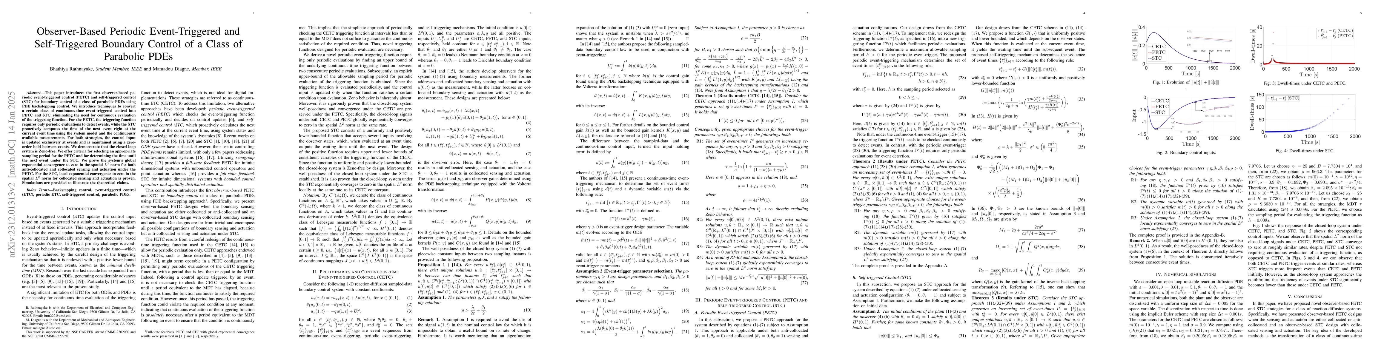 Thumbnail for Observer-based Periodic Event-triggered and Self-triggered Boundary
  Control of a Class of Parabolic PDEs