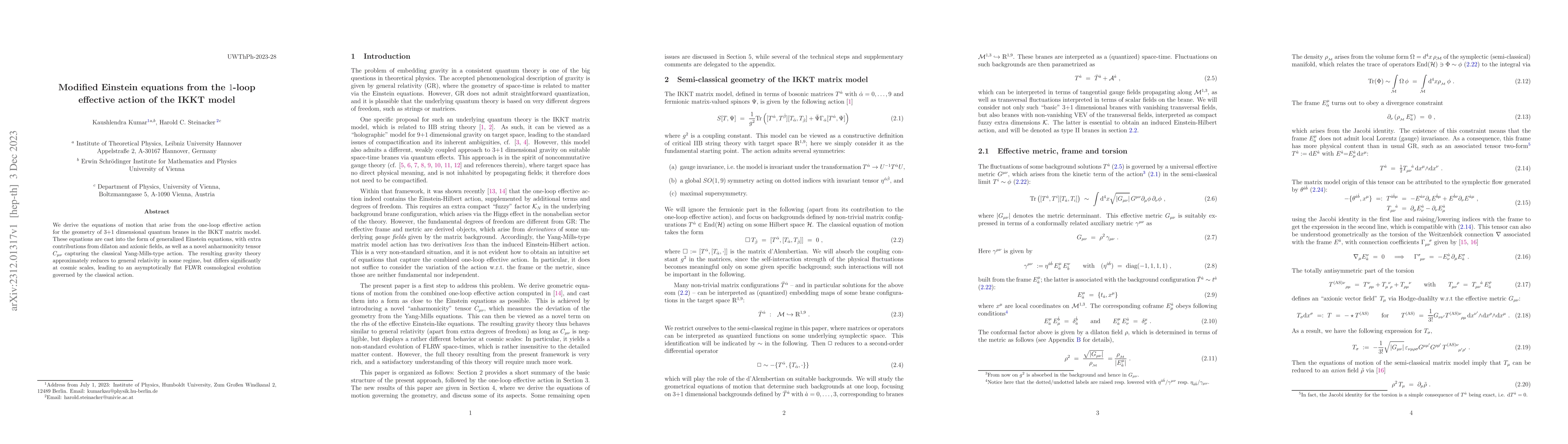 Thumbnail for Modified Einstein equations from the 1-loop effective action of the IKKT
  model