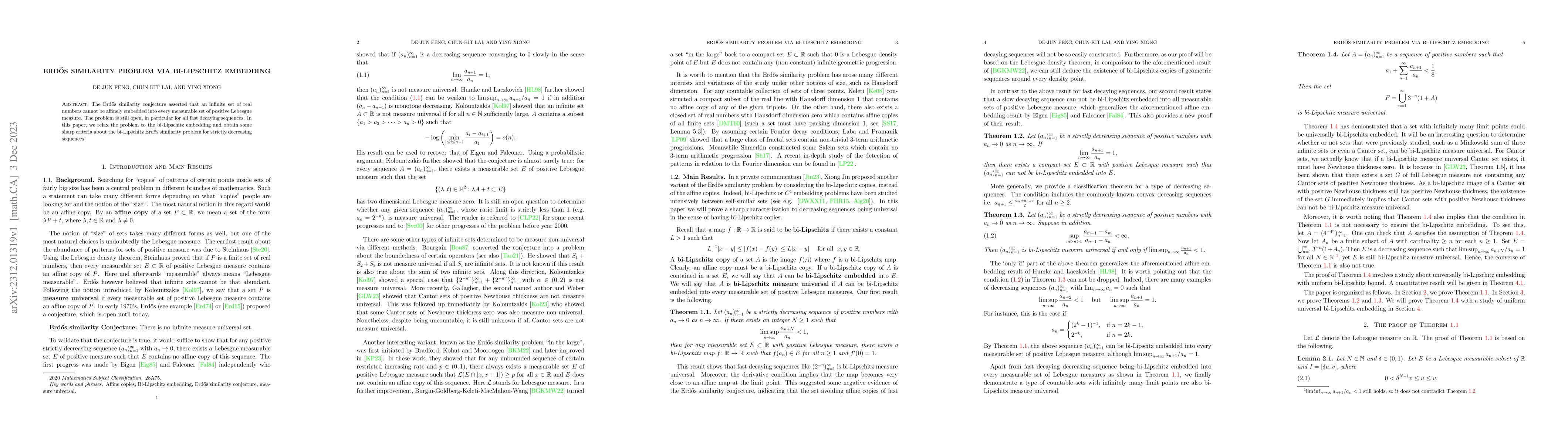 Thumbnail for Erd\H{o}s similarity problem via bi-Lipschitz embedding