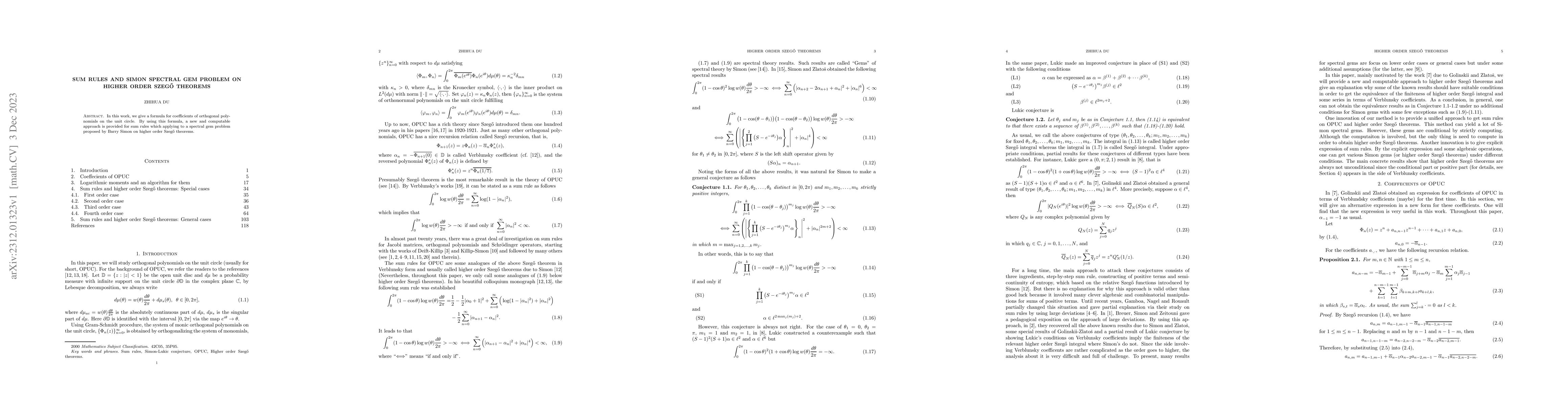 Thumbnail for Sum rules and Simon spectral gem problem on higher order Szeg\H{o}
  theorems