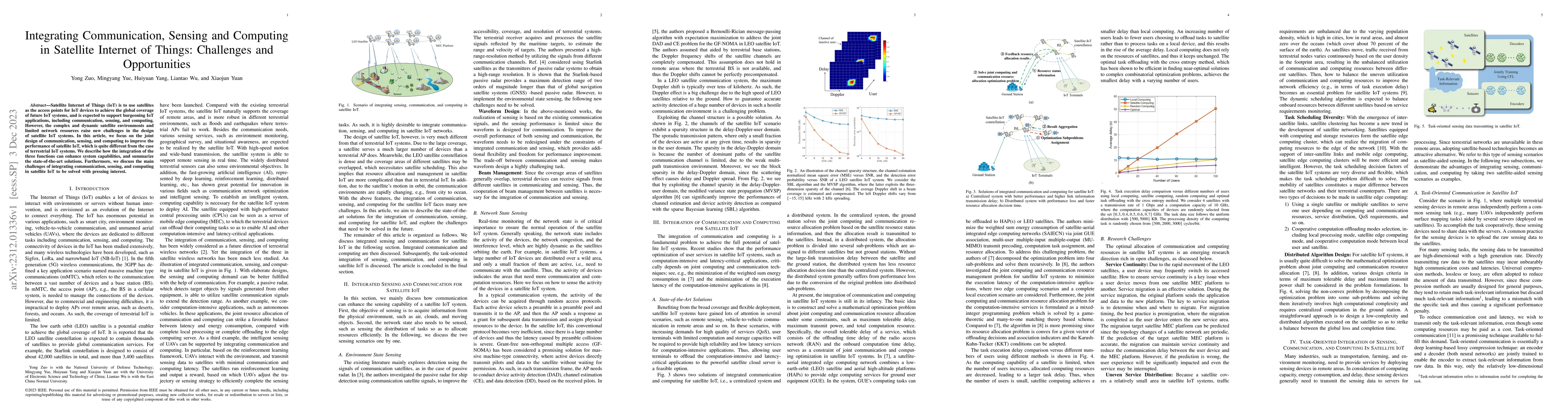 Thumbnail for Integrating Communication, Sensing and Computing in Satellite Internet
  of Things: Challenges and Opportunities