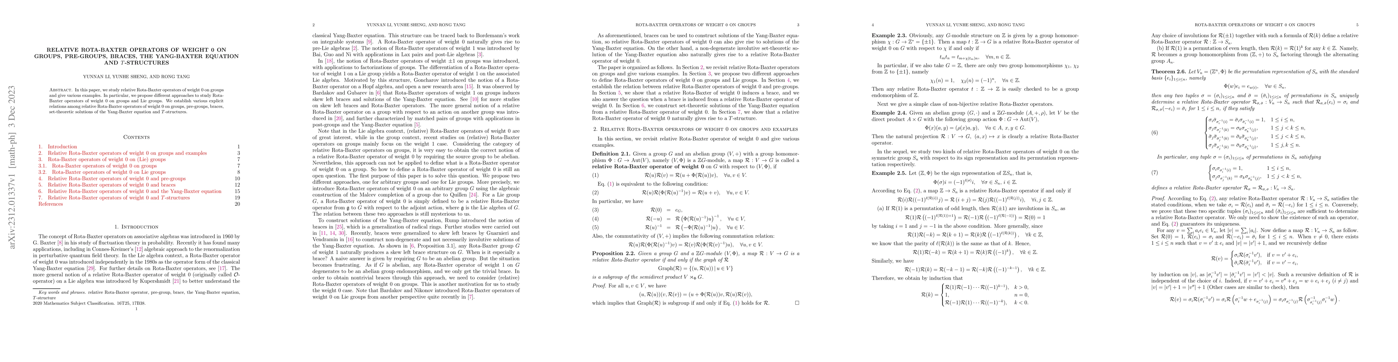 Thumbnail for Relative Rota-Baxter operators of weight 0 on groups, pre-groups,
  braces, the Yang-Baxter equation and $T$-structures
