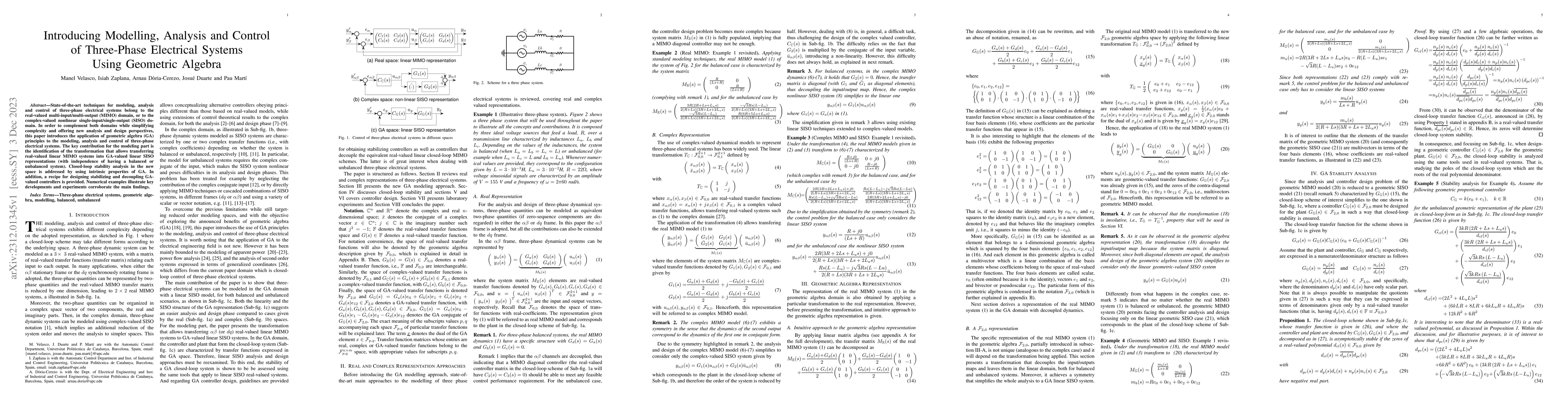 Thumbnail for Introducing Modelling, Analysis and Control of Three-Phase Electrical
  Systems Using Geometric Algebra