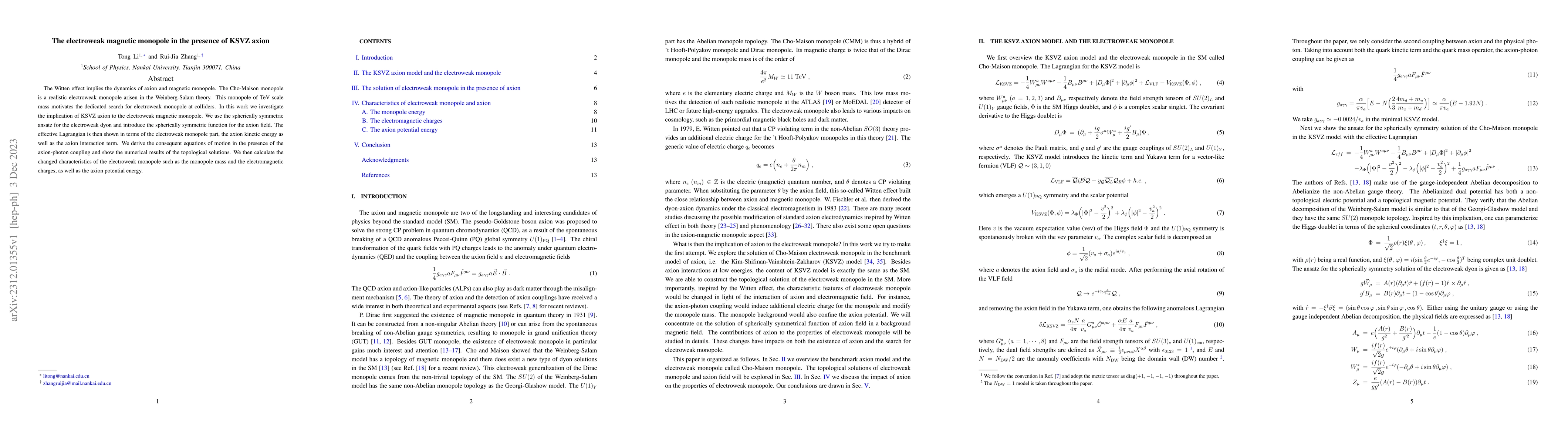 Thumbnail for The electroweak magnetic monopole in the presence of KSVZ axion