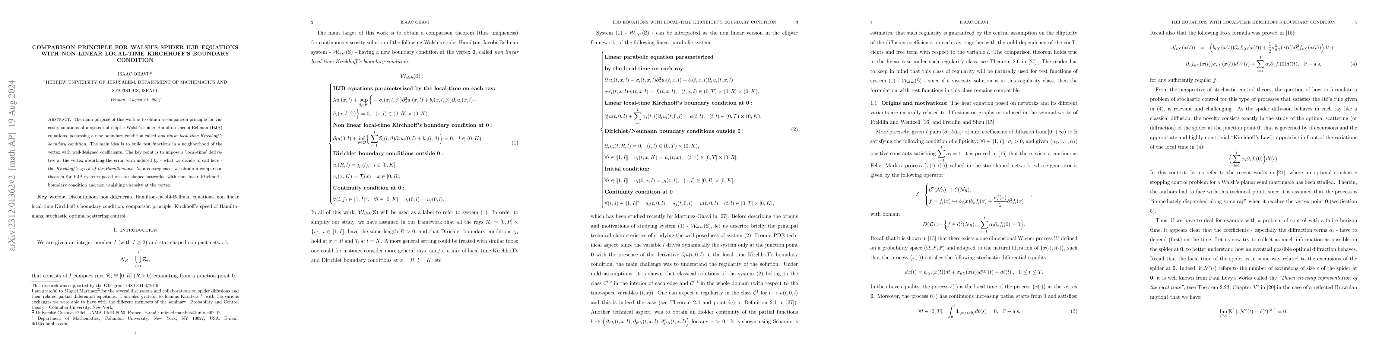 Thumbnail for Comparison principle for Walsh's spider HJB equations with non linear
  local time Kirchhoff's boundary transmission