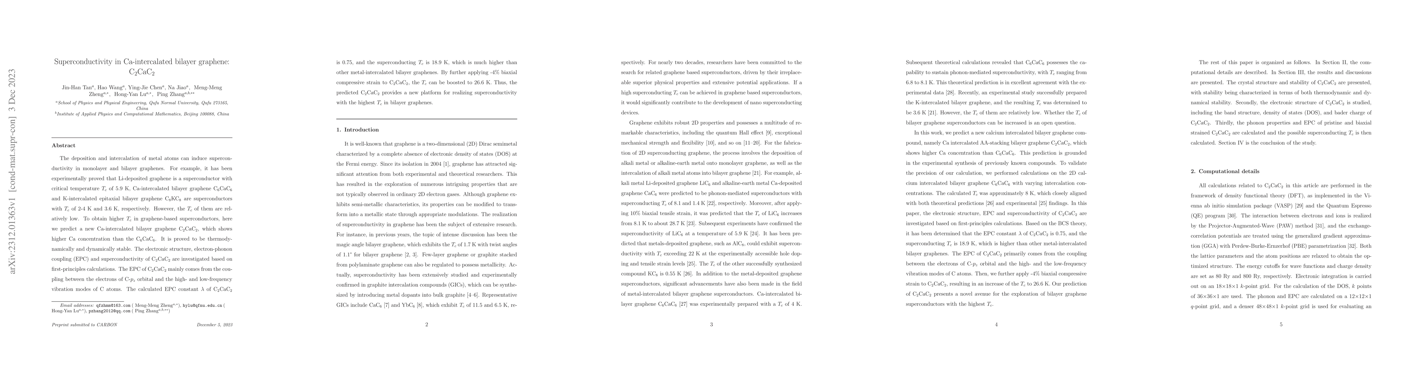 Thumbnail for Superconductivity in Ca-intercalated bilayer graphene: C$_{2}$CaC$_{2}$