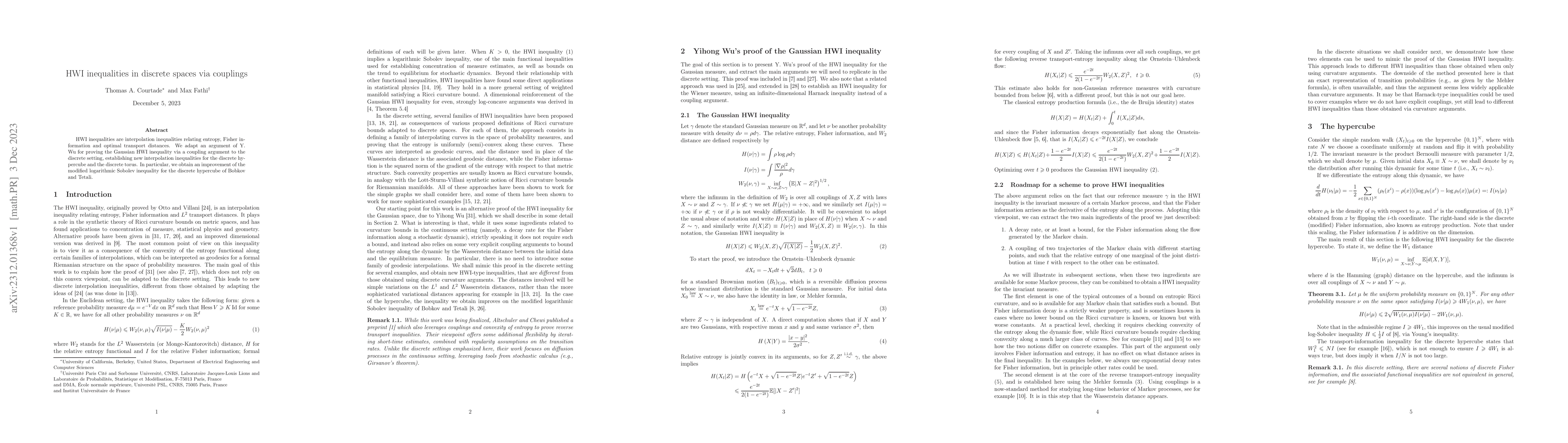 Thumbnail for HWI inequalities in discrete spaces via couplings