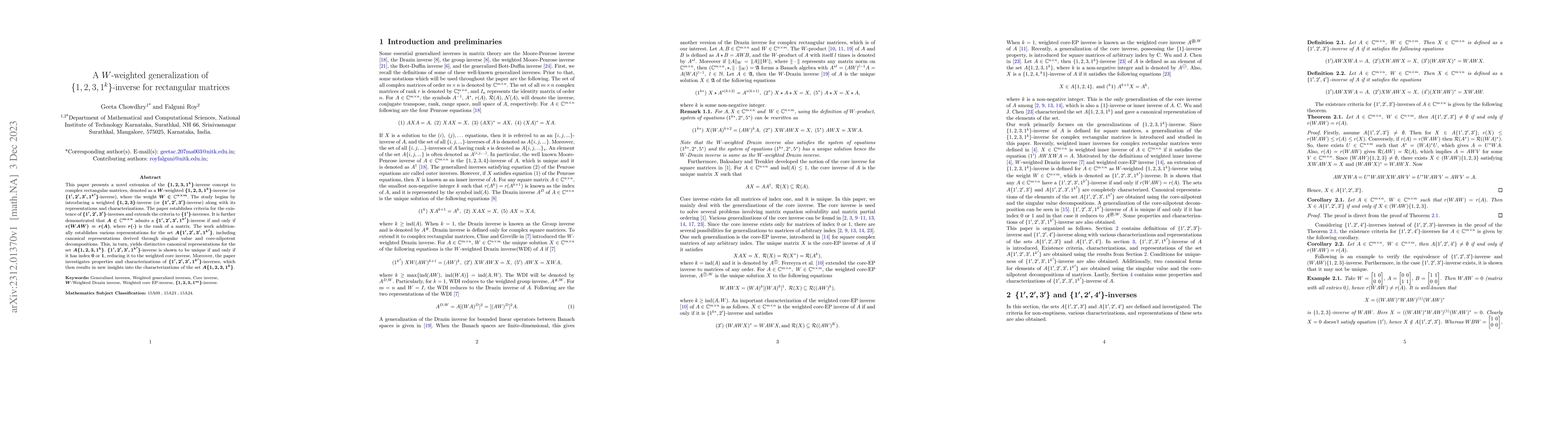 Thumbnail for A $W$-weighted generalization of $\{1,2,3,1^{k}\}$-inverse for
  rectangular matrices