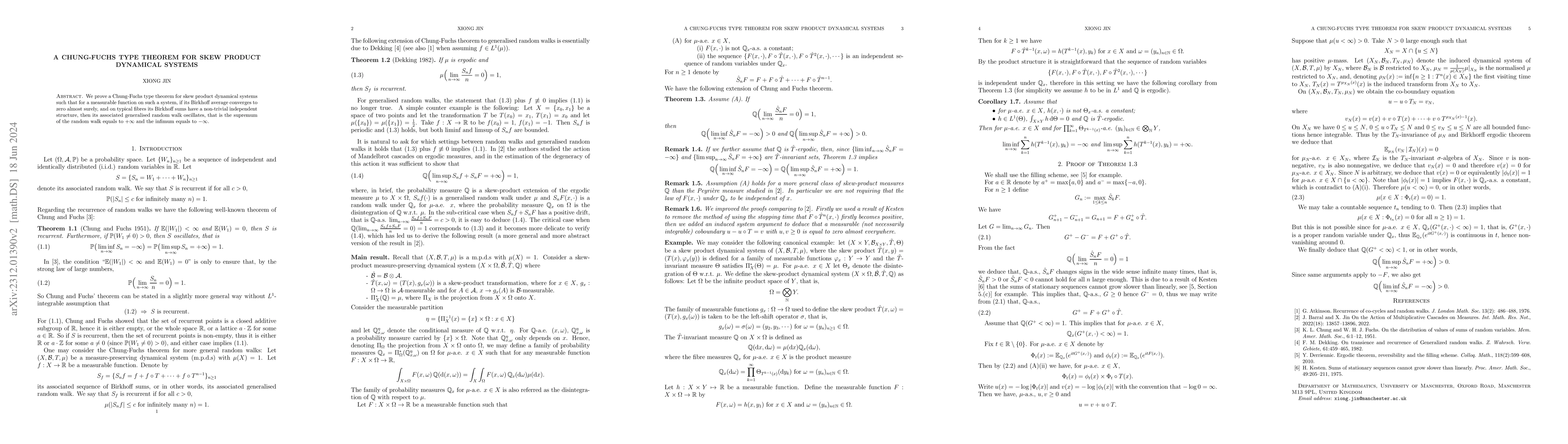 Thumbnail for A Chung-Fuchs type theorem for skew product dynamical systems