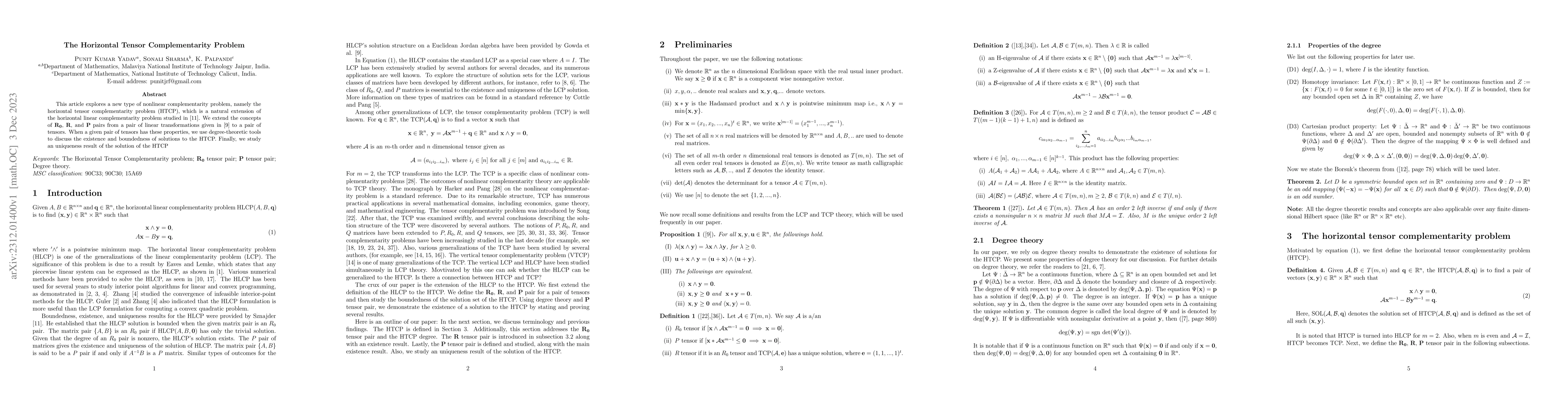 Thumbnail for The Horizontal Tensor Complementarity Problem