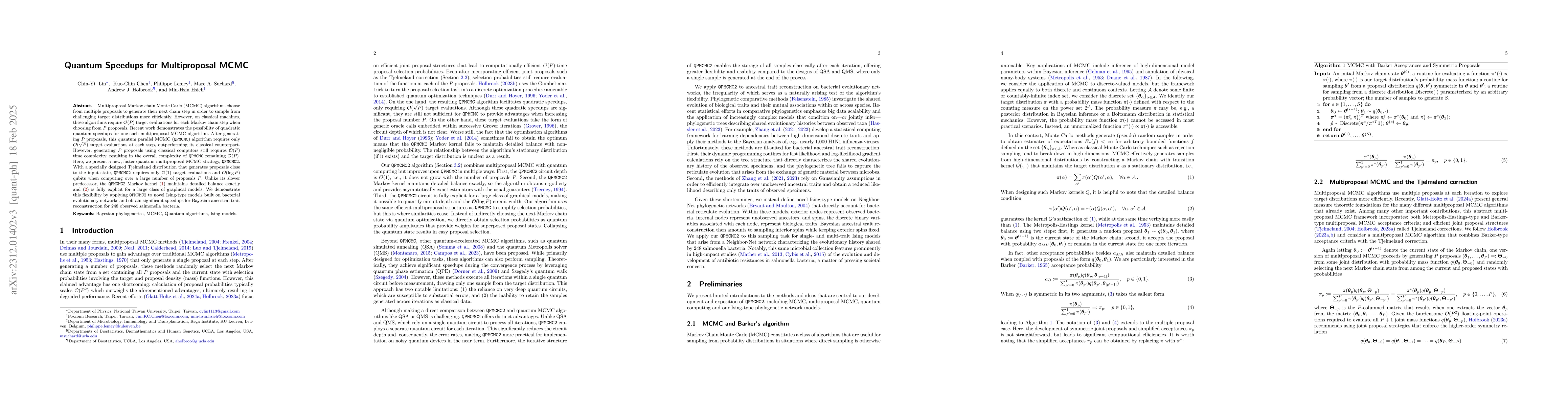 Thumbnail for More Quantum Speedups for Multiproposal MCMC