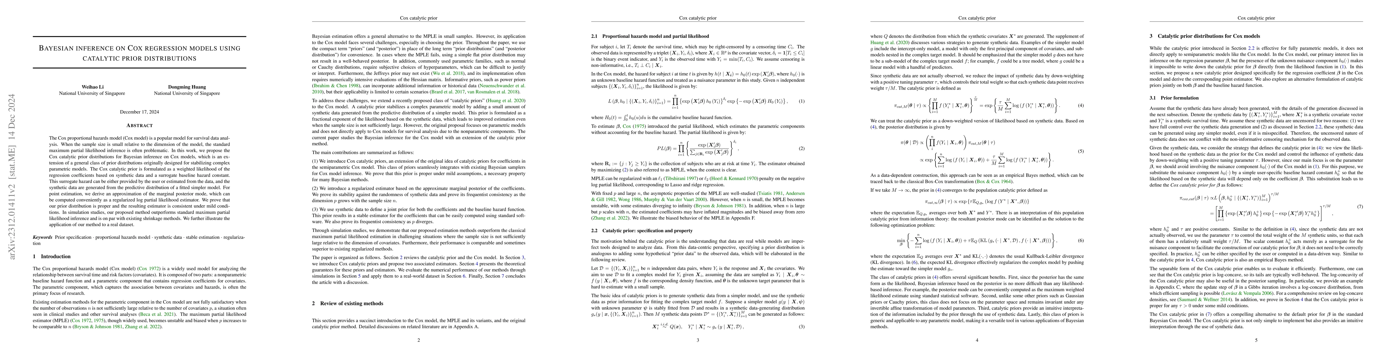 Thumbnail for Bayesian inference on Cox regression models using catalytic prior
  distributions