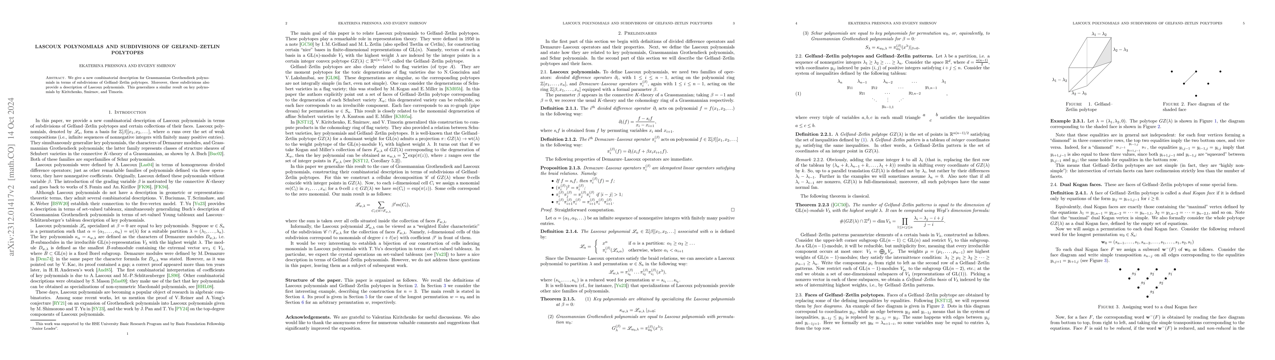 Thumbnail for Lascoux polynomials and subdivisions of Gelfand-Zetlin polytopes