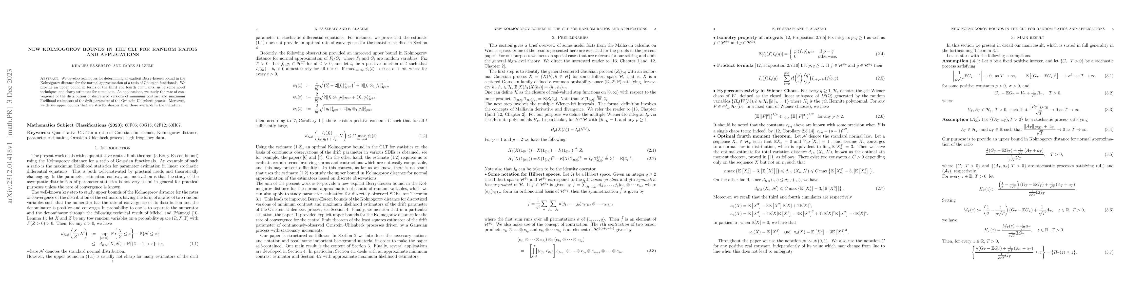 Thumbnail for New Kolmogorov bounds in the CLT for random ratios and applications