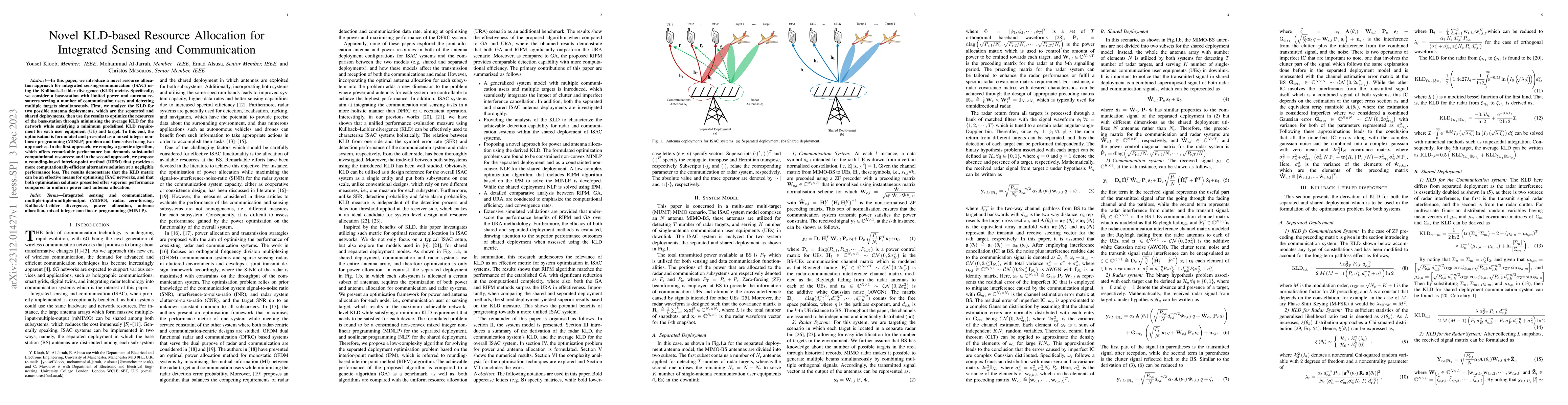 Thumbnail for Novel KLD-based Resource Allocation for Integrated Sensing and
  Communication