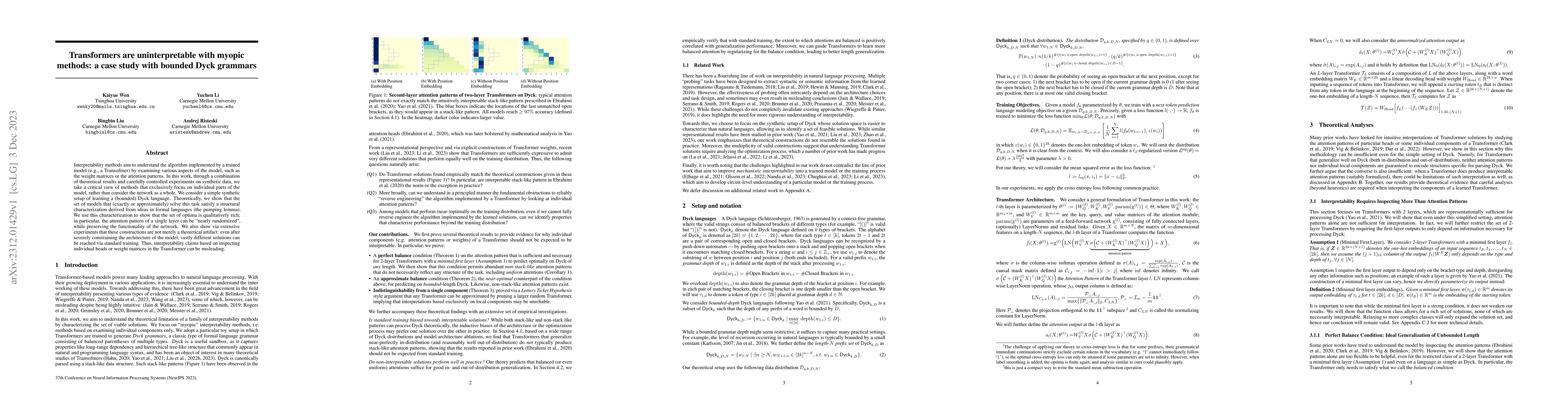 Thumbnail for Transformers are uninterpretable with myopic methods: a case study with
  bounded Dyck grammars