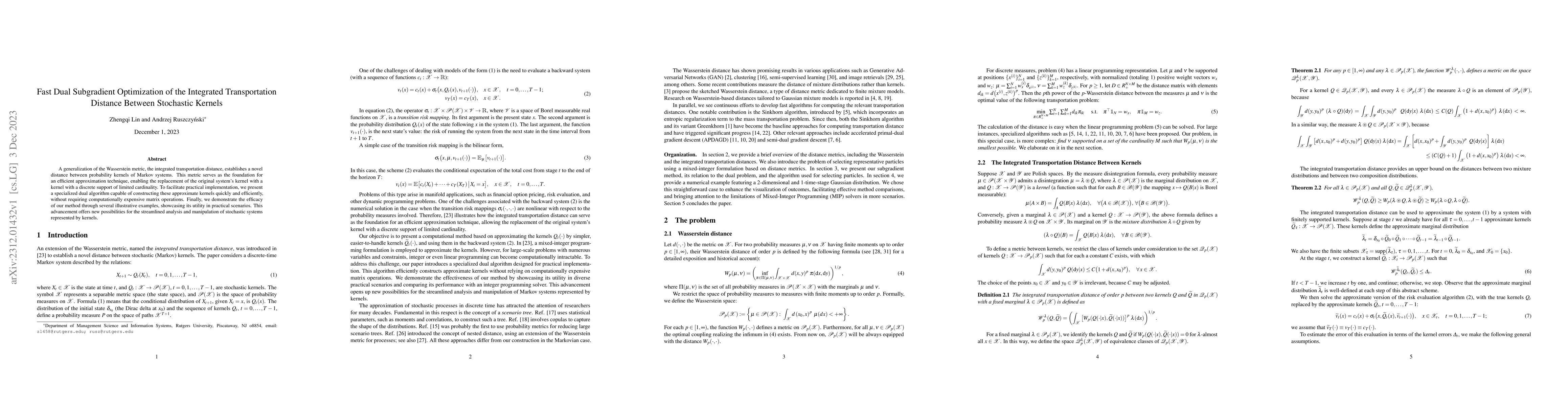 Thumbnail for Fast Dual Subgradient Optimization of the Integrated Transportation
  Distance Between Stochastic Kernels
