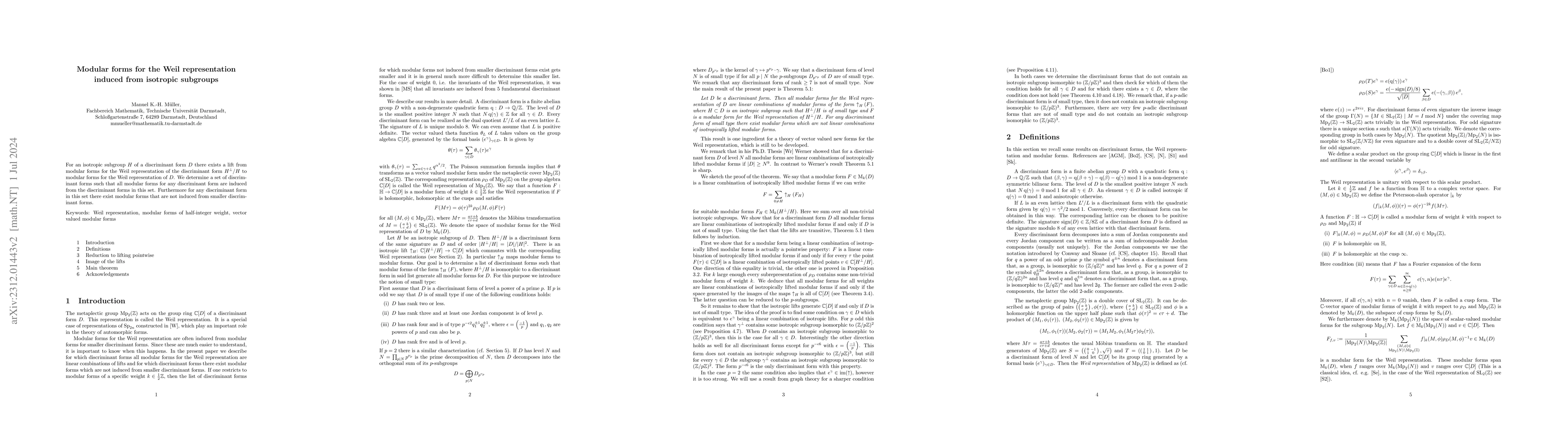 Thumbnail for Modular forms for the Weil representation induced from isotropic
  subgroups