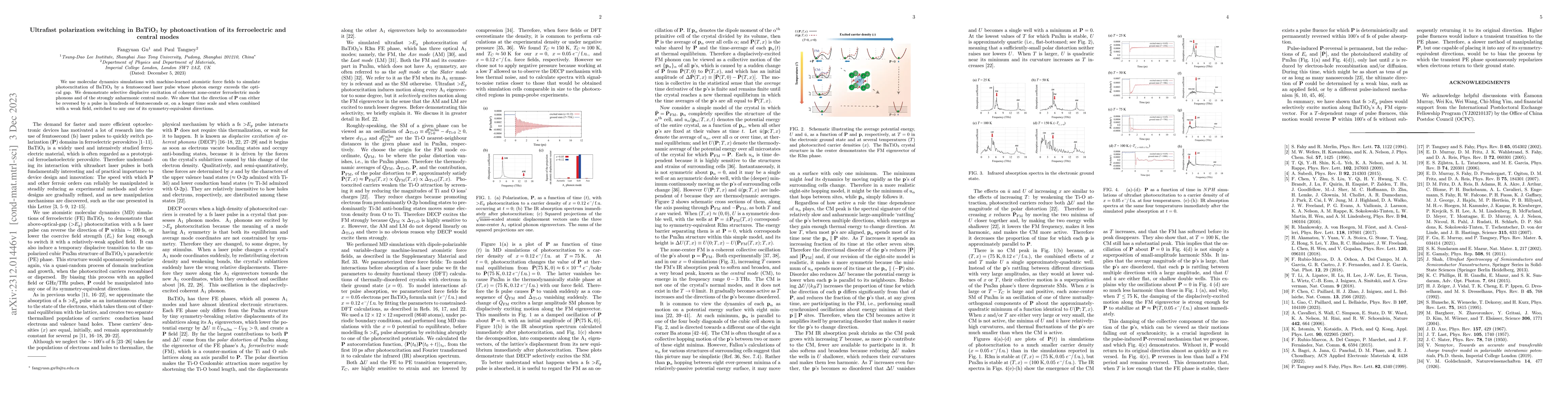 Thumbnail for Ultrafast polarization switching in BaTiO$_3$ by photoactivation of its
  ferroelectric and central modes