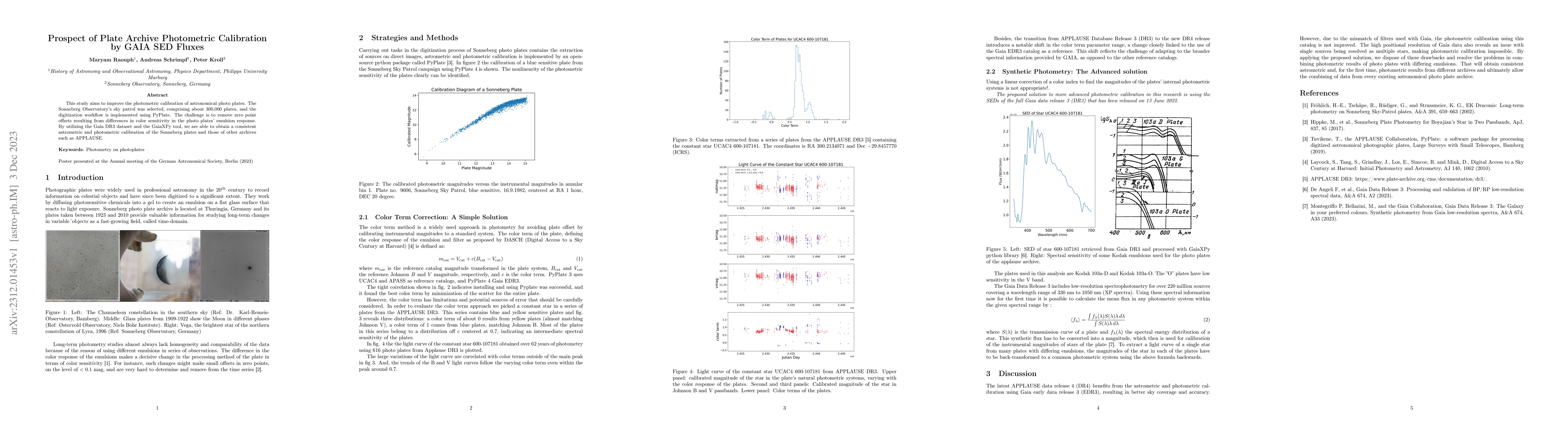 Thumbnail for Prospect of Plate Archive Photometric Calibration by GAIA SED Fluxes