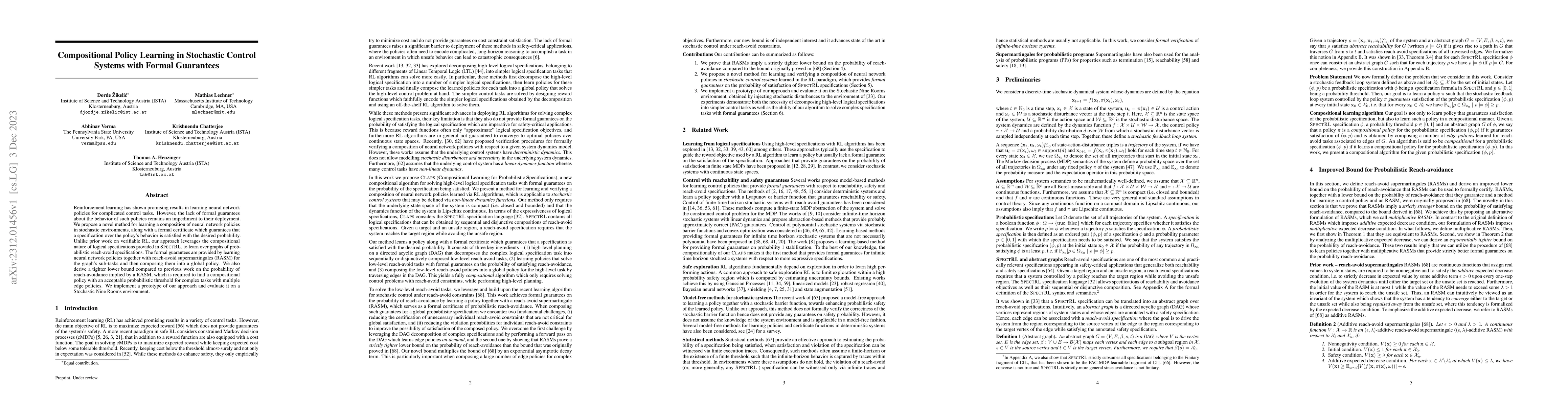 Thumbnail for Compositional Policy Learning in Stochastic Control Systems with Formal
  Guarantees
