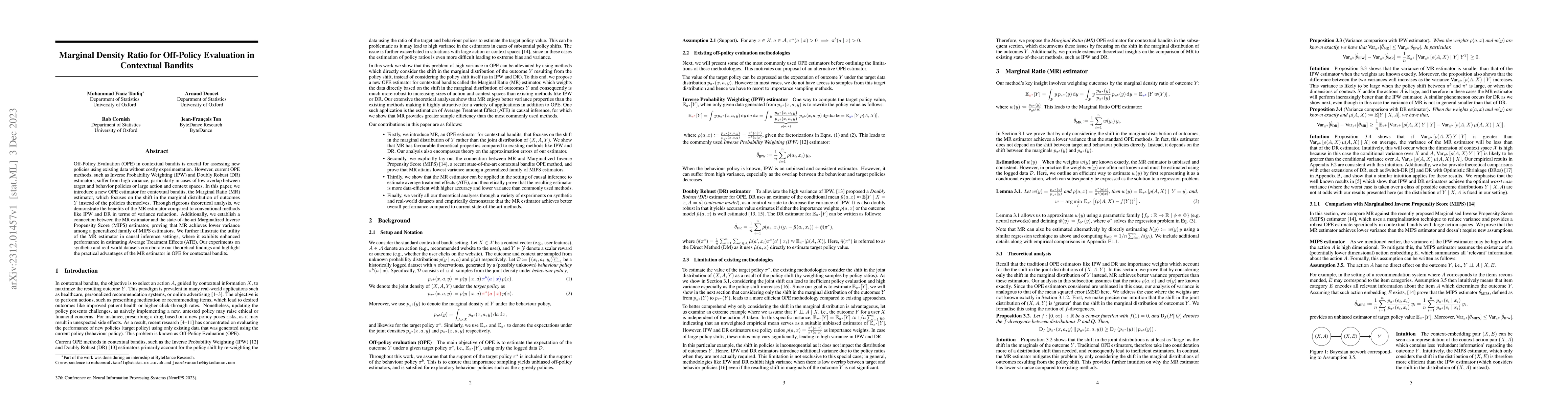 Thumbnail for Marginal Density Ratio for Off-Policy Evaluation in Contextual Bandits