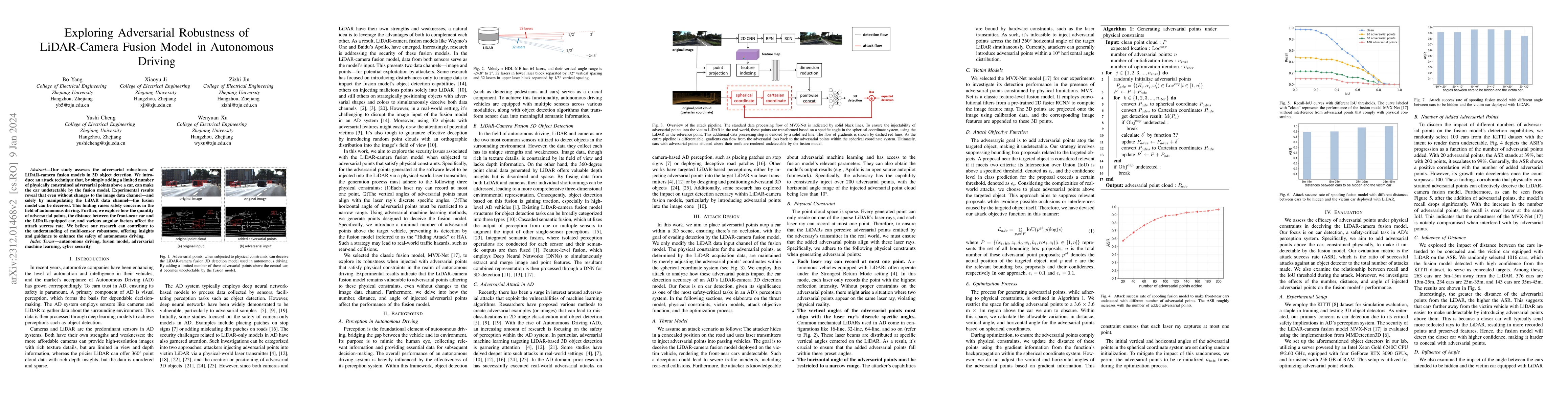 Thumbnail for Exploring Adversarial Robustness of LiDAR-Camera Fusion Model in
  Autonomous Driving
