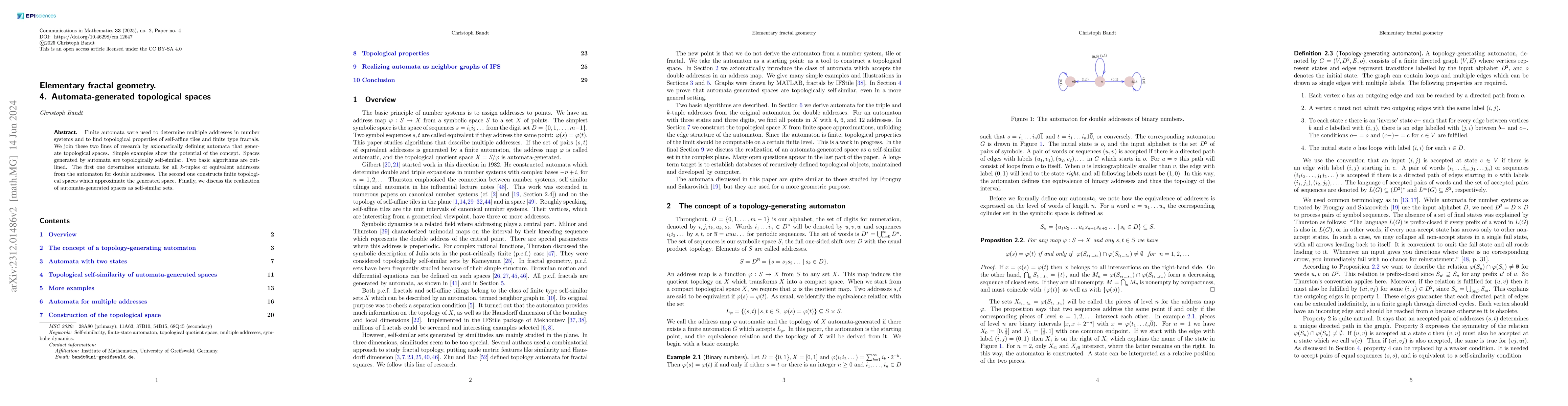 Thumbnail for Elementary fractal geometry. 4. Automata-generated topological spaces